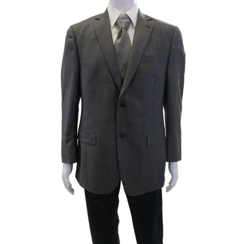 DKNY Mens Wool Single Breasted Solid Blazer Gray Size 40
